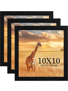 lot 63245 image: 10 x10 Picture Frame Set of 3, Black Wooden Frame 10 x10 Square Wall Gallery Poster Photo frame with Horizontal and Vertical Formats for Wall Hanging best gift - Retail $0