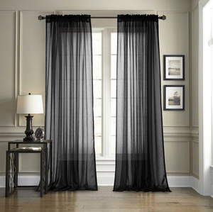 lot 63281 image: Dreaming Casa Solid Sheer Curtains 84 Inches Long Black Rod Pocket Voile Draperies for Bedroom Living Room, 2 Panels, Each 52 W x 84 L - Retail $0