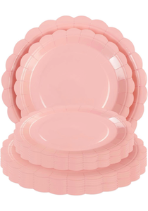 lot 63283 image: Christmas Pink Paper Plates New Year 25  7 &25  9 Party Cake Dessert Scalloped Paper Plates Disposable Party Supplies Decorative for Birthday Baby Shower Wedding - Retail $0