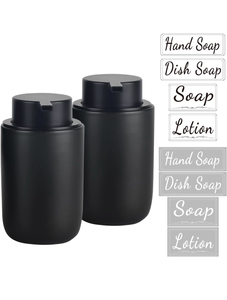 lot 63286 image: BosilunLife Foaming Soap Dispenser Set - Black Ceramic Foam Hand Dispenser 12oz Soap Dispenser Set with Rust Proof Pump, 4Pcs Clear Stickers for Kitchen, Bathroom - 2 Pack - Retail $0