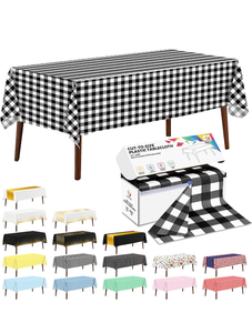 lot 63289 image: CXPSINC 54 Inch X 300 Feet Plastic Table Cover Roll Disposable Tablecloth with Slide Cutter for All TypeShape Tables  Party, Banquet, Birthdays, Weddings(Black Checkered, 300 Feet) - Retail $0