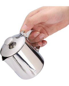 lot 63292 image: 350mL11.8oz Milk Frothing Pitcher, Stainless Steel Milk Pitcher with Lid Easily Washing, Stainless Steel Pitcher with Lid and Handle for Coffee Making in Restaurants - Retail $0