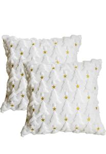 lot 63297 image: AVOIN colorlife Christmas Tree Star White Throw Pillow Cover Set of 2, 18 x 18 Inch Soft Plush Faux Fur Jacquard Festivals Winter Cushion Case Decoration for Sofa Couch - Retail $0