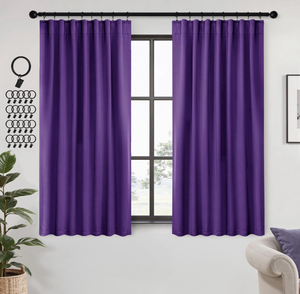 lot 63298 image: ANRODUO Rod Pocket and Back Tab Pleated Blackout Curtains Purple Curtains 54 Inches Long 2 Panels, Thermal Insulated Room Darkening Living Room Bedroom Curtain, 42x54 Inches - Retail $0