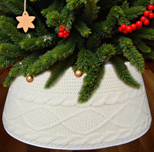 lot 63300 image: Knitted Christmas Tree Collar 23 D, Cream White Tree Collar for Artificial Trees, Christmas Tree Ring Skirt for 7.5 Ft Tree Decorations - Retail $0