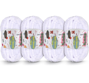 lot 63301 image: 4 Skeins Fluffy Chenille Yarn for Crocheting - Chunky Velvet Yarn for Scarves Shawls, Baby Blankets, Hats Plush Toys, Plush Yarns Each Skein 49.2yd, 3.5oz (Pure White) - Retail $0