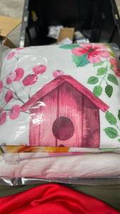 lot 63314 image: Floral Birdhouse Decorative Throw Pillow Cover - Retail $12