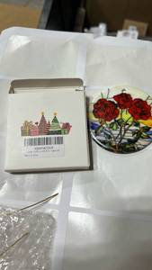 lot 63344 image: Stained Glass Style Rose Suncatcher Ornament - Retail $8