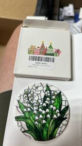 lot 63345 image: Lily of the Valley Stained Glass Style Ceramic Ornament - Retail $8
