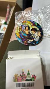 lot 63367 image: Stained Glass Style Madonna and Child Christmas Ornament - Retail $8