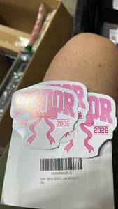 lot 63371 image: Senior 2026 Pink Bow Stickers 3 inch Set of 2 - Retail $3