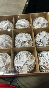 lot 63378 image: Silver and White Embossed Christmas Ornament Set - Retail $18