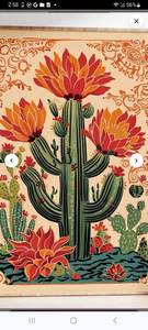 lot 62147 image: Vintage Mexican Cactus Art Print, Colorful Floral  - Retail $0