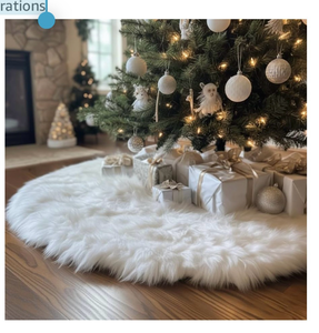 lot 11756 image: 60 Inch Christmas Tree Plush Skirt Decoration for Merry Christmas Party Faux Fur Christmas Tree Skirt Decorations - Retail $0