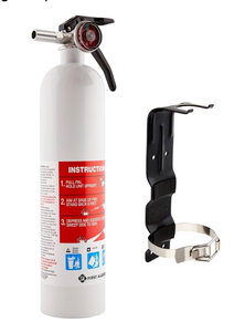 lot 11758 image: First Alert Marine1 Fire Extinguisher, UL Rated 1-A10-BC, White, FE1A10GR with Metal Bracket Bundle - Retail $0