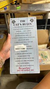lot 62177 image: Cat Decor, Cats Rules Sign, Cat Wall Art, Decorative Wood Hanging Wood Plaque, Cats Room Hanging Decor, Farmhouse Home Decor Sign, Farmhouse Wall Decor Wooden Plaque - Retail $0