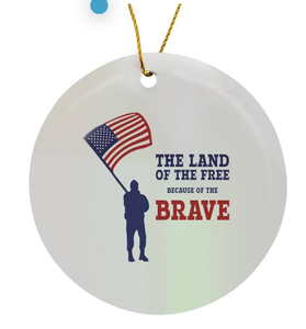 lot 62197 image: Circle Porcelain Ornament - Man with The American Flag. The Land of The Free, Brave. Patriotic Alexis Design - American Patriotic - Retail $0