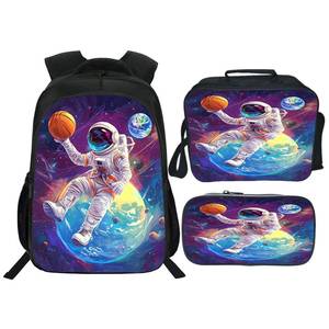 lot 23129 image: Quorin Astronaut Backpack Funny Spaceman Basketball School Bag 3PCS Backpack 16 Inch Set with Lunch Bag Pencil Case Lightweight for Teen Boys Girls Kids Elementary Middle School - Retail $59