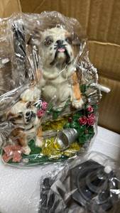 lot 23162 image: English Bulldog Figurine with Puppies and Garden Scene - Retail $20