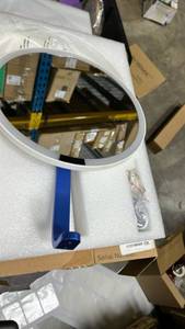 lot 23197 image: Oval Wall Mirror with Blue Metal Bracket - Retail $45
