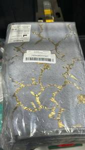 lot 23202 image: Lewondr Grey & Gold Marble Pattern Fabric - Retail $12