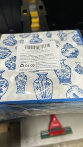 lot 23204 image: Blue and White Porcelain Vase Print Square Paper Napkins 100-Pack - Retail $8
