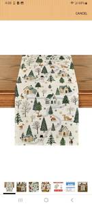 lot 23235 image: Artoid Mode Snowfield Trees Hut 210 GSM Merry Christmas Table Runner, Seasonal Winter Kitchen Dining Table Decoration for Home Party Decor 13x90 Inch - Retail $0