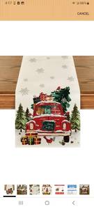 lot 23237 image: Artoid Mode Truck Tree Gifts 210 GSM Christmas Table Runner, Seasonal Winter Kitchen Dining Table Decoration for Home Party Decor 13x72 Inch - Retail $0