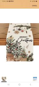 lot 23251 image: Artoid Mode Xmas Trees Holly Pine Cone Merry Christmas Table Runner, Seasonal Winter Kitchen Dining Table Decoration for Home Party Decor 13x120 Inch - Retail $0