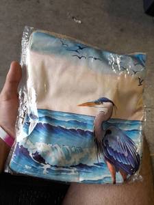 lot 23252 image: Pillow Covers 18 x 18 Couch Beach Blue Heron Chair Decorative Linen Throw Pillow Case Square Sofa Cushion Covers for Bedroom Living Room - Retail $0