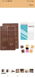 lot 23256 image: Chocolate Molds, 2Pcs Mini Silicone Chocolate Bar Mold with 100Pcs Bags, Break Apart Non-stick Small Chocolate Candy Bar Molds Wax Melt Molds for Chocolate Bar - Retail $0