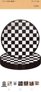 lot 23263 image: 50 Pack Racing Car Paper Plates 7 Inch, Checkered Flag Plates - Black and White Checkered Disposable Dessert Plates Tableware Set for Race Car Birthday Party Decorations Supplies (Race Car) - Retail $0