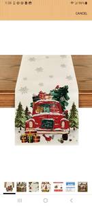 lot 23268 image: Artoid Mode Truck Tree Gifts 210 GSM Christmas Table Runner, Seasonal Winter Kitchen Dining Table Decoration for Home Party Decor 13x72 Inch - Retail $0