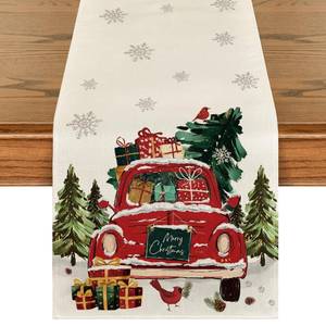 lot 23269 image: Artoid Mode Truck Tree Gifts 210 GSM Christmas Table Runner, Seasonal Winter Kitchen Dining Table Decoration for Home Party Decor 13x90 Inch - Retail $3,459