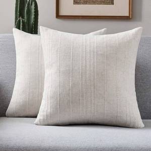 lot 23287 image: FUTEI Beige Decorative Throw Pillow Covers 18x18 Inch Set of 2,Soft Linen Striped Texture Cushion Case,Farmhouse Home Decor for Couch Bed Living Room - Retail $33