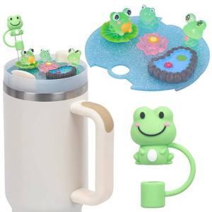 lot 23301 image: foci cozi Compatible with Stanley Cup Lid Accessories Charms, Charms for Stanley Cups H2.0 Accessories 30oz 40oz with Silicone Straw Cover Cap for Tumblers (Frog, 30oz) - Retail $7