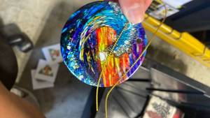 lot 33194 image: Colorful Mosaic Wave Round Ornament - Retail $8
