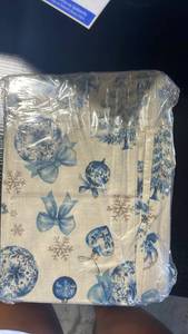 lot 33203 image: Blue Christmas Ornament Linen table runner - Retail $12