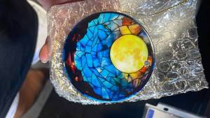 lot 33279 image: Stained Glass Moon Suncatcher - Retail $15