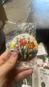 lot 22164 image: Stained Glass Style Floral Round Ornament