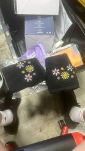 lot 22175 image: Black Embroidered Snowflake Hand Towels Set of 2