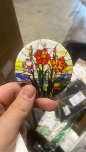 lot 22183 image: Stained Glass Style Floral Round Ceramic Ornament