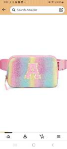 lot 22218 image: Birthday Gifts for 5 6 7 8 9 10 11 12 Year Old Her Girl Teens Kids, Glitter Initial Letter Fanny Pack for Girls Travel Essential, Personalized Belt Crossbody Bag Trendy Stuff, Rainbow A