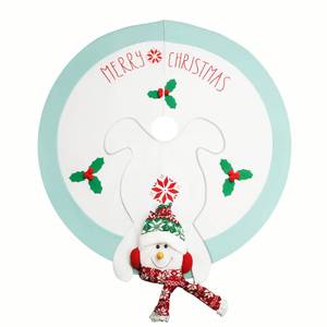 lot 1002 image: 48in Christmas Tree Mat for Under Tree,Blue and White Christmas Tree Skirt for 7.5FT Tree,Rustic 3D Snowman Xmas Tree Mat Decorations Winter New Year Holiday Party Decor Indoor Outdoor