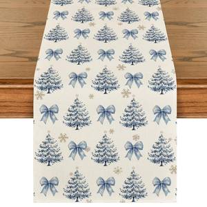 lot 1009 image: Artoid Mode Cedar Bowknot Snowflakes 210 GSM Christmas Table Runner, Seasonal Winter Kitchen Dining Table Decoration for Home Party Decor 13x36 Inch