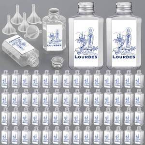 lot 1012 image: Chuangdi 50 Pcs Holy Empty Water Bottles with 5 Pcs Funnels 2 oz Our Lady of Bottles Holy Empty Plastic Water Container for Catholic Christian Church Communion Wedding Gift Baptism Favors 60ml