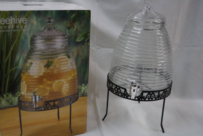 lot 322 image: NEW in the BOX Beverage Dispenser-  Glass With Stand