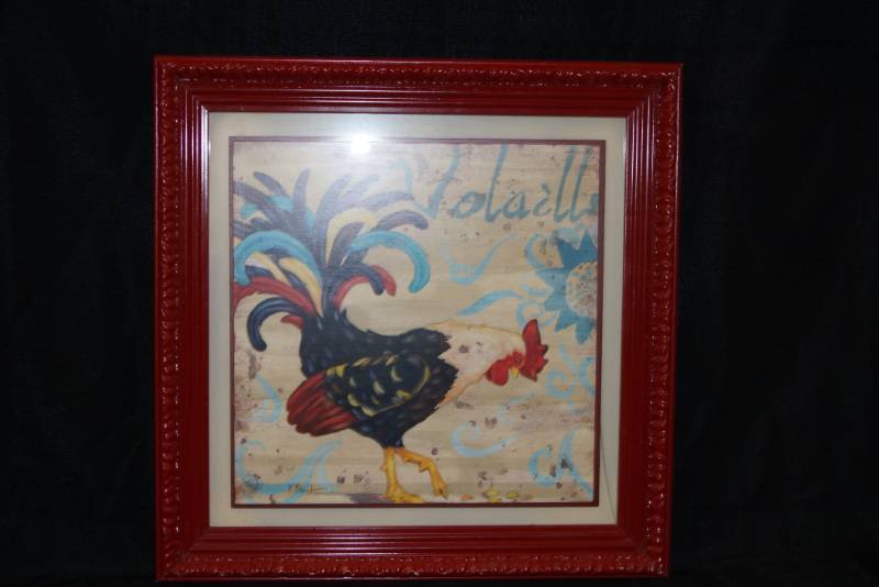 lot 379 image: Large Famed Picture- Rooster With Red Frame- NEAT