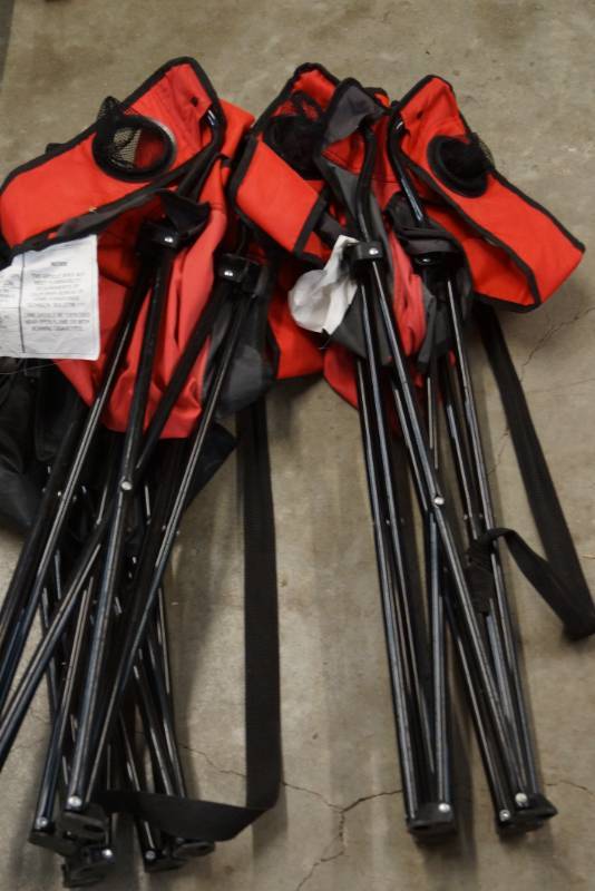lot 483 image: Lot of 3 Folding Camping Bag Style Chairs- 2 Coleman