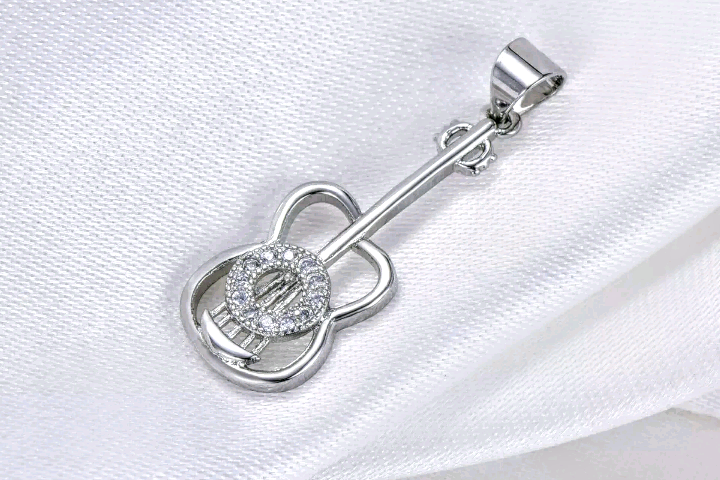 lot 635 image:  Exquisite  925 Silver Guitar Pendant with 17 Chain